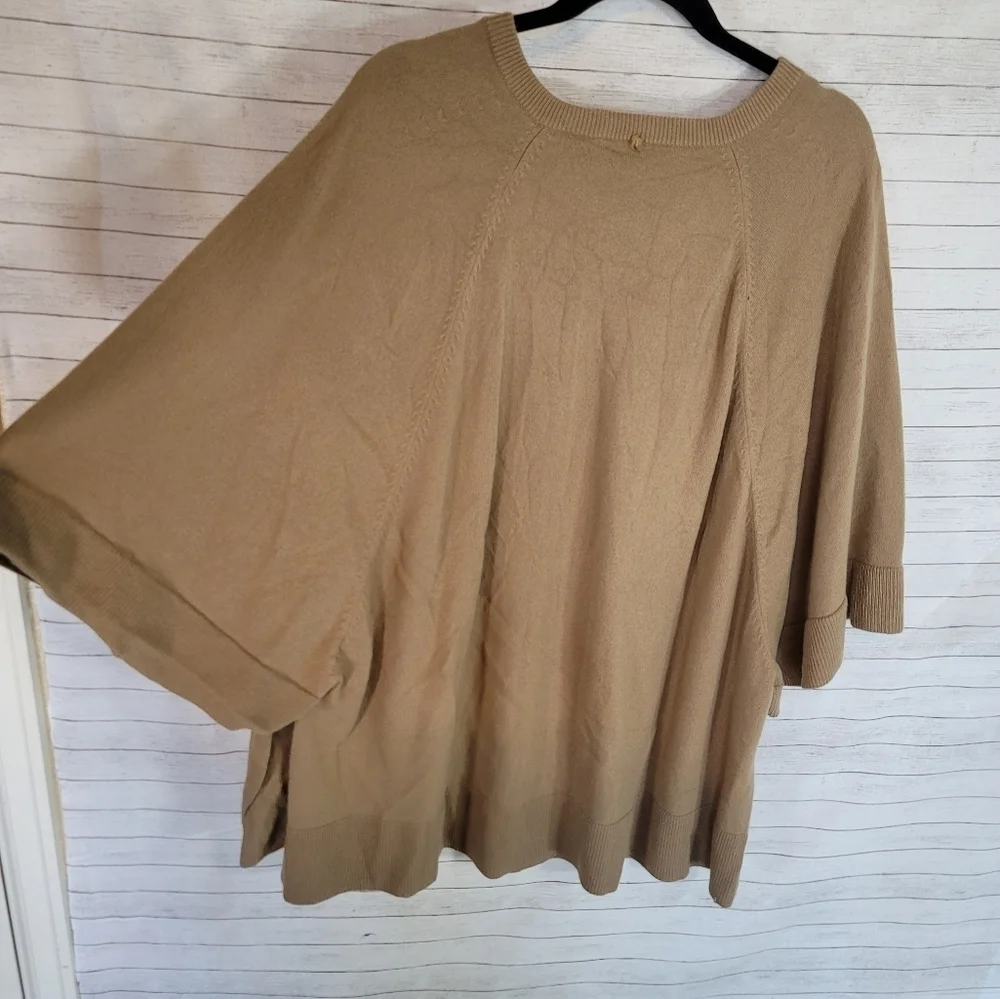 MICHAEL KORS CAMEL PONCHO CASHMERE WOOL V NECK SWEATER, SZ MEDIUM